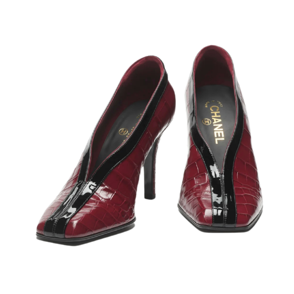 Chanel Crocodile Embossed Pumps Burgundy & Black