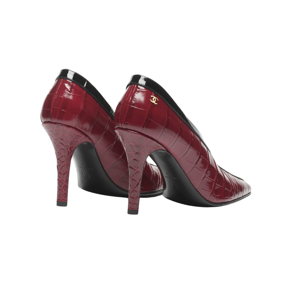 Chanel Crocodile Embossed Pumps Burgundy & Black