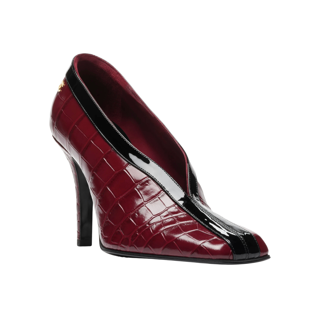 Chanel Crocodile Embossed Pumps Burgundy & Black