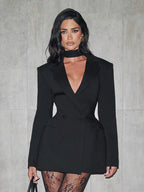 Women’s Double Breasted Blazer Dress – Long Sleeve A-Line Office Style