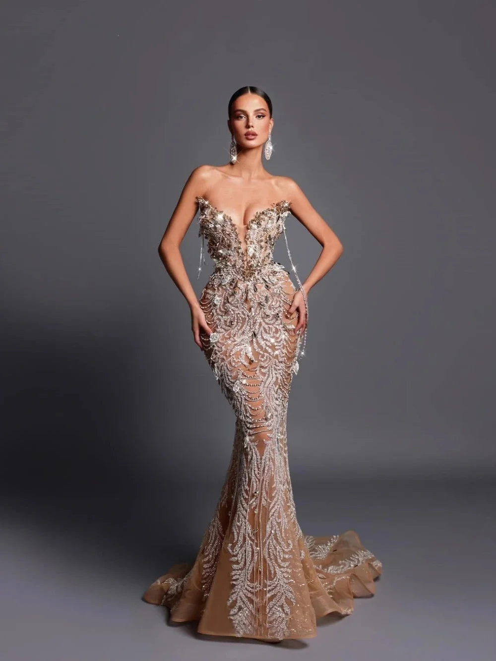 Luxury Strapless Sequined Prom Dress – Beaded Crystal Evening Gown