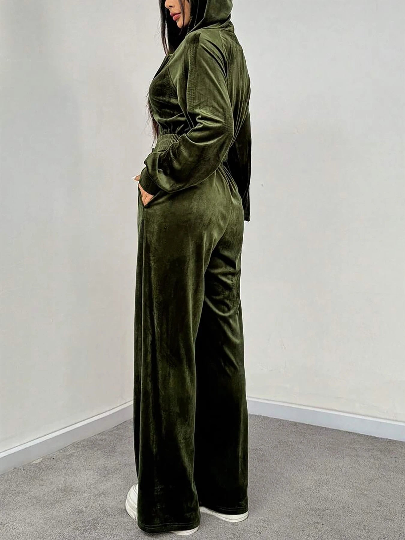 Velvet Zip-Up Sweatshirt & Pants Set