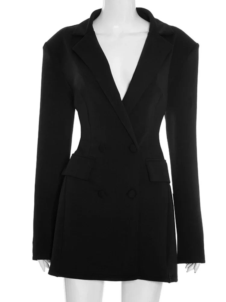 Women’s Double Breasted Blazer Dress – Long Sleeve A-Line Office Style