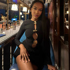 Elegant Ruched Mini Dress with Metal Detail – Long Sleeve Party Dress