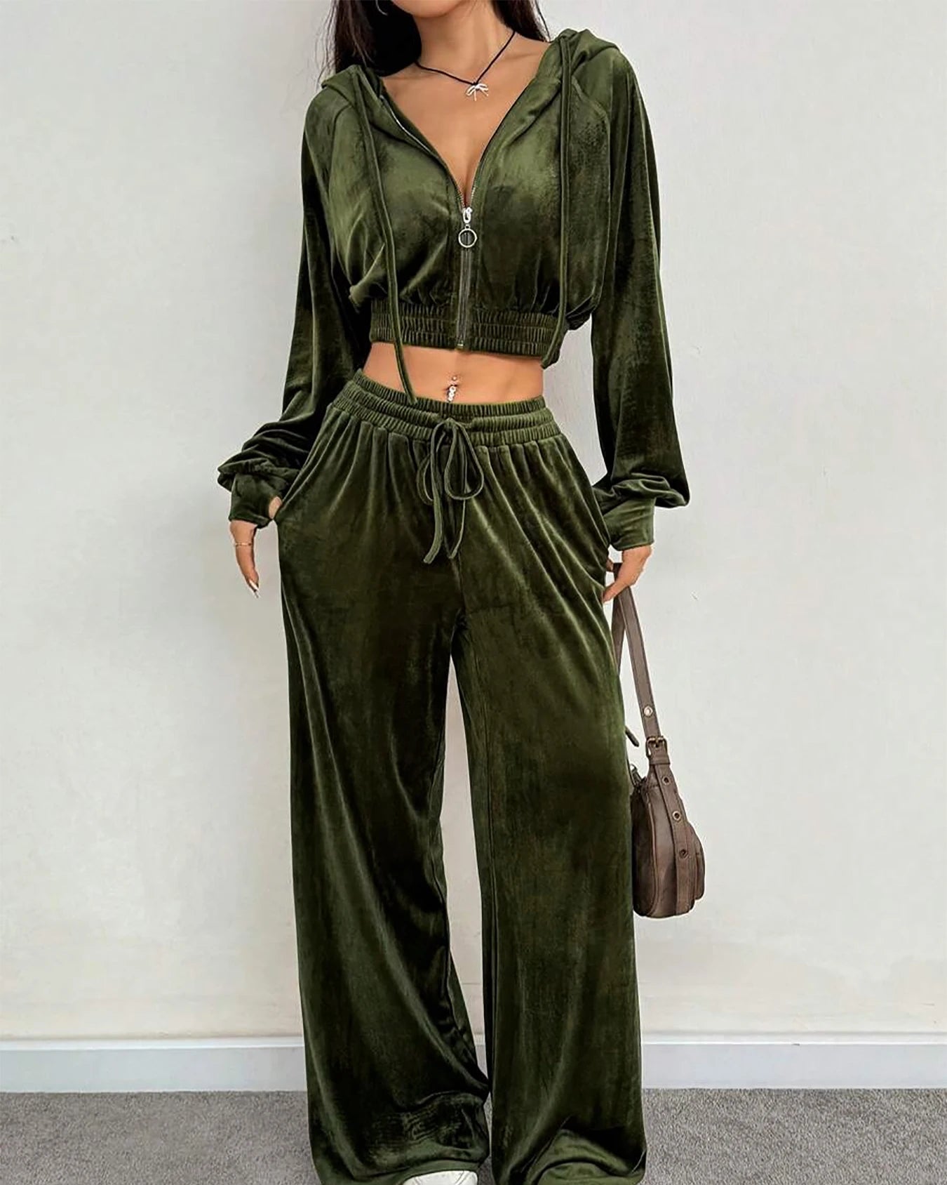 Velvet Zip-Up Sweatshirt & Pants Set