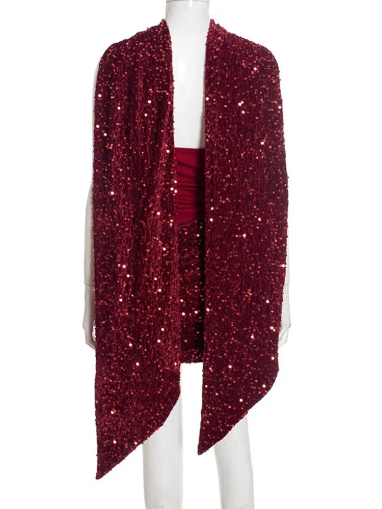 2026 Strapless Sequin Party Dress – Off-Shoulder Bandage Mini Gown