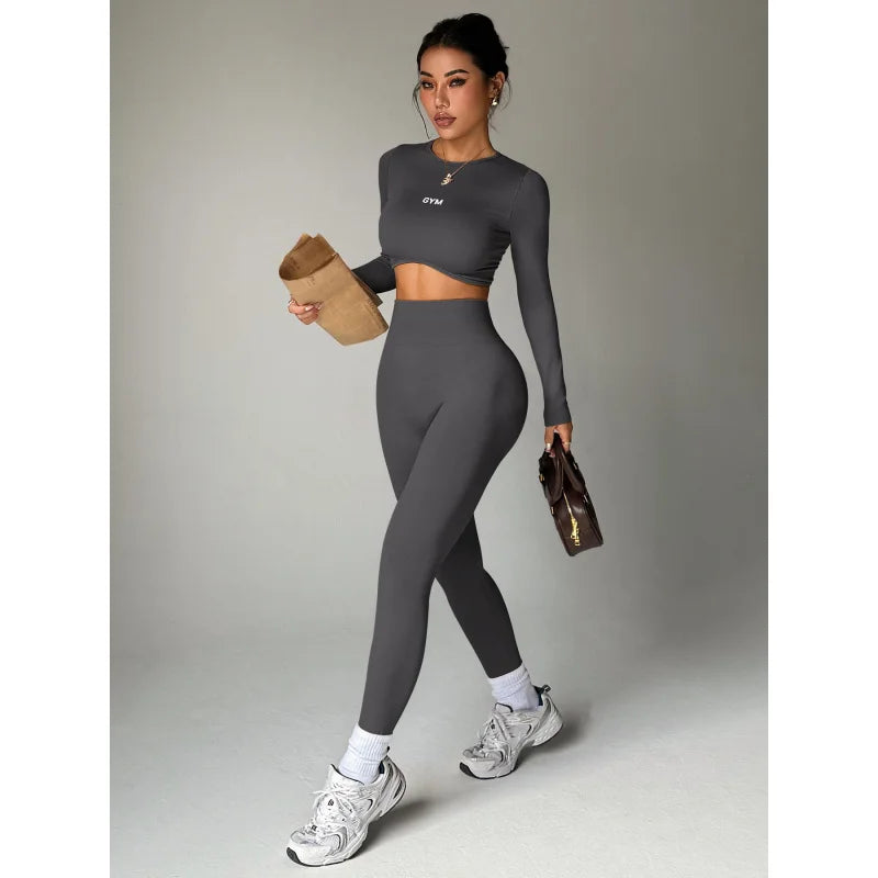 Women’s Long Sleeve Yoga Set – High Waist Fitness Gym Suit