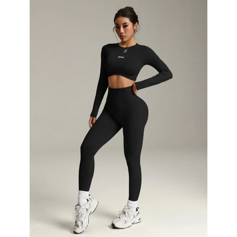 Women’s Long Sleeve Yoga Set – High Waist Fitness Gym Suit