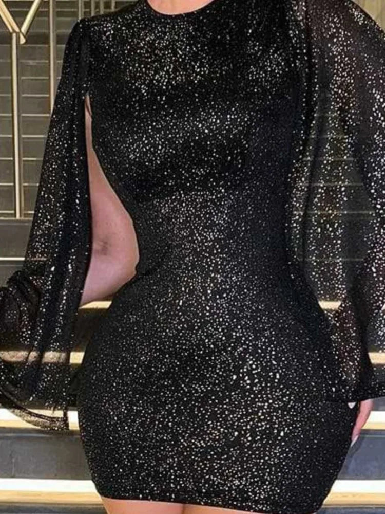 Women’s Backless Bodycon Mini Dress – Long Sleeve Slit Party Dress