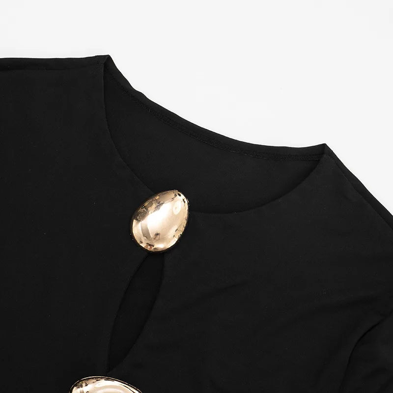 Elegant Ruched Mini Dress with Metal Detail – Long Sleeve Party Dress