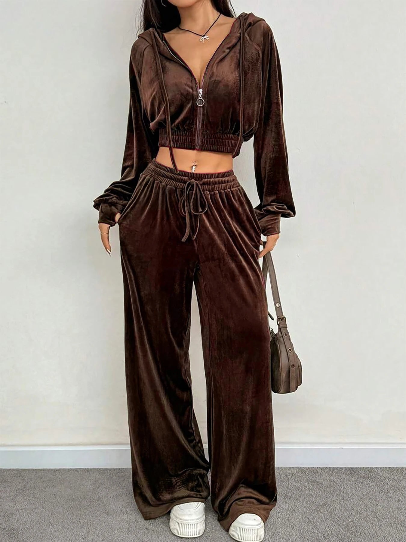 Velvet Zip-Up Sweatshirt & Pants Set