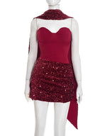 2026 Strapless Sequin Party Dress – Off-Shoulder Bandage Mini Gown