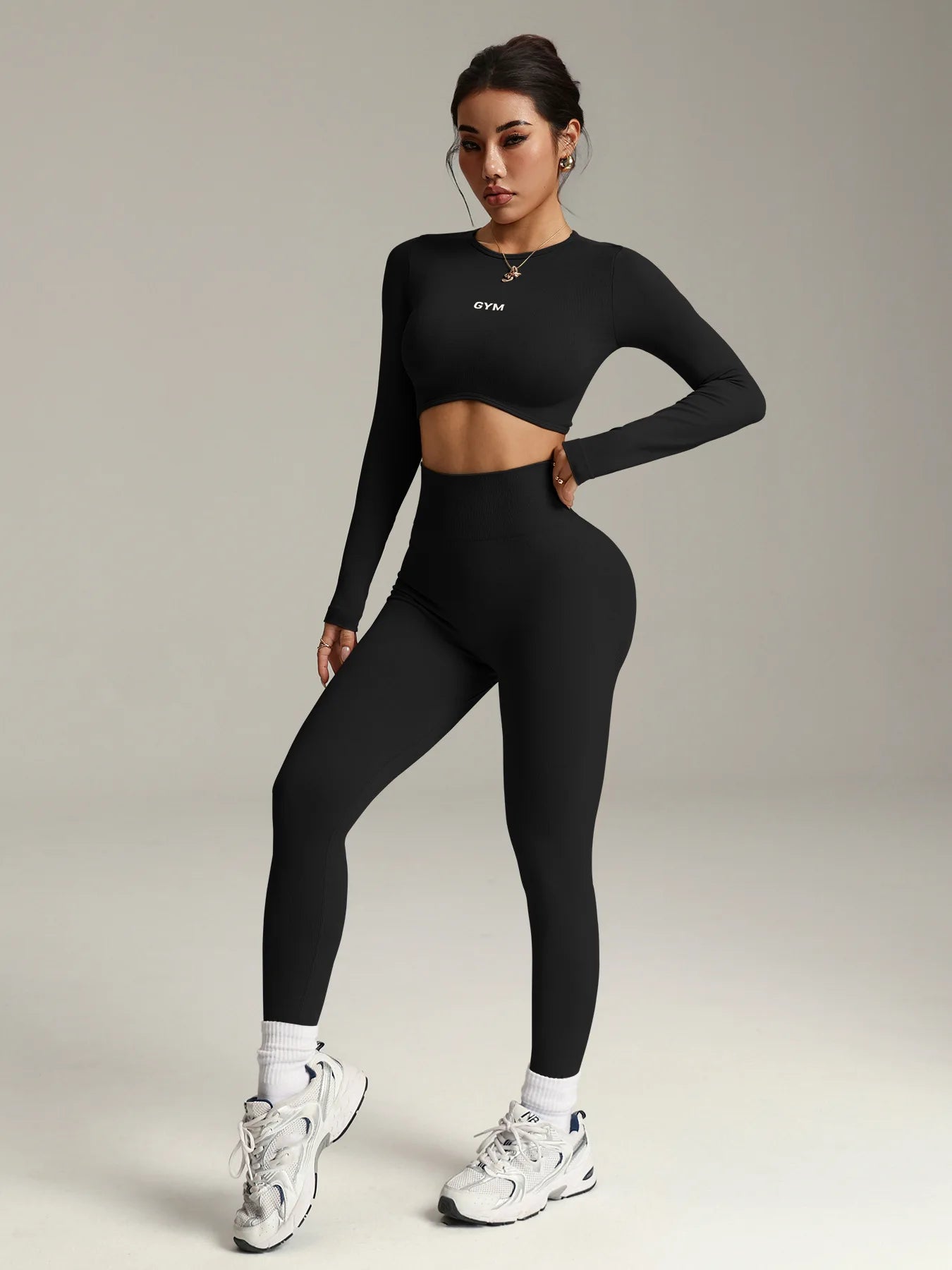 Women’s Long Sleeve Yoga Set – High Waist Fitness Gym Suit