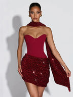 2026 Strapless Sequin Party Dress – Off-Shoulder Bandage Mini Gown