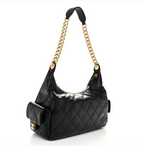 Chanel Shiny Lambskin Quilted Trendy Pockets Hobo Black