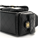 Chanel Shiny Lambskin Quilted Trendy Pockets Hobo Black
