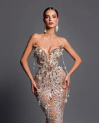 Luxury Strapless Sequined Prom Dress – Beaded Crystal Evening Gown