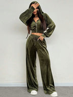 Velvet Zip-Up Sweatshirt & Pants Set