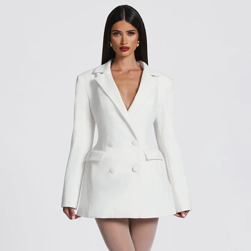 Women’s Double Breasted Blazer Dress – Long Sleeve A-Line Office Style