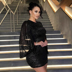 Women’s Backless Bodycon Mini Dress – Long Sleeve Slit Party Dress