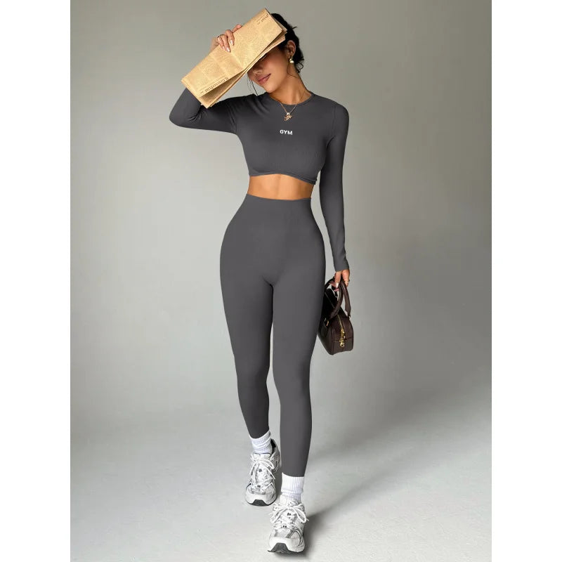 Women’s Long Sleeve Yoga Set – High Waist Fitness Gym Suit